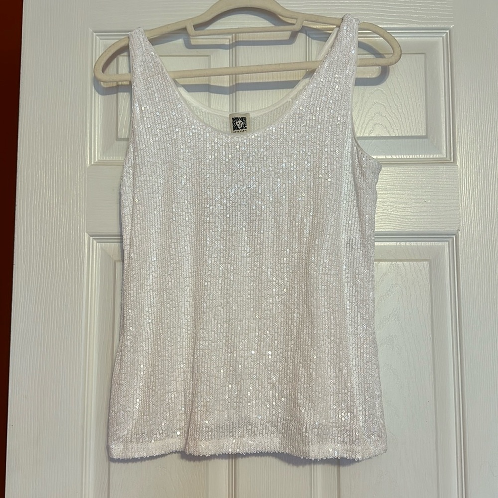 Anne Klein White Sequin Tank